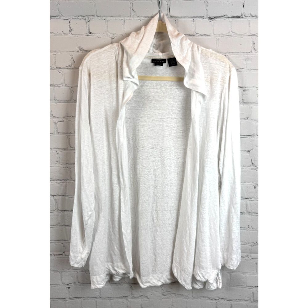 TAHARI 100% linen hooded open front long sleeve cardigan sweater 3X